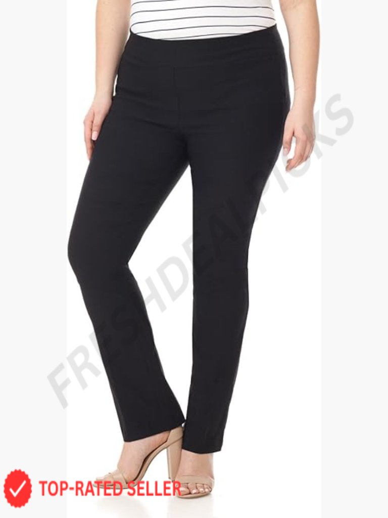 Straight Leg Pant W/ Tummy Control Pull-On Style 4-Way Stretch Curvy Fit